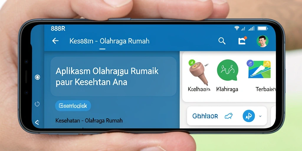 Tampilan antarmuka aplikasi 888R dengan berbagai fitur olahraga rumah.