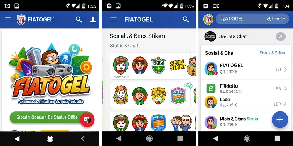 Tampilan antarmuka aplikasi FIATOGEL dengan berbagai pilihan stiker.